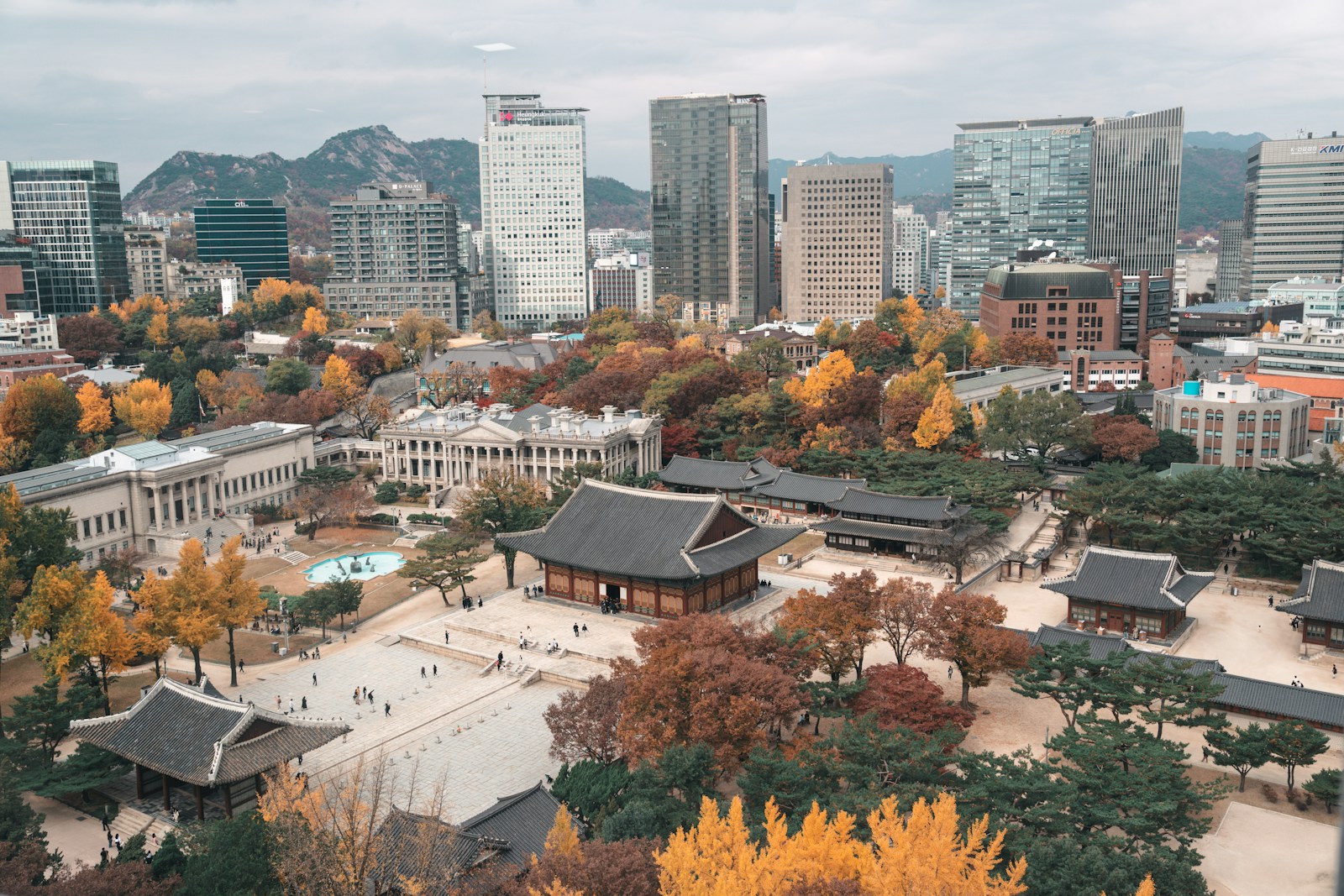 Seoul skyline and traditional Korean architecture